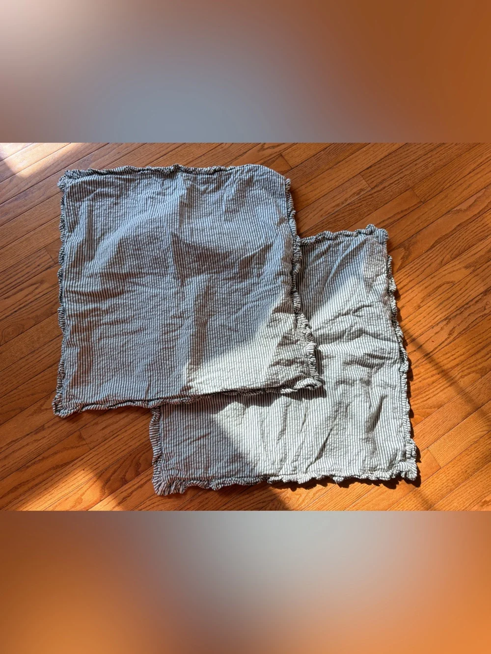 Vhc Brand Sawyer Mill Ticking Classic Ruffle Euro Shams in Light Gray by